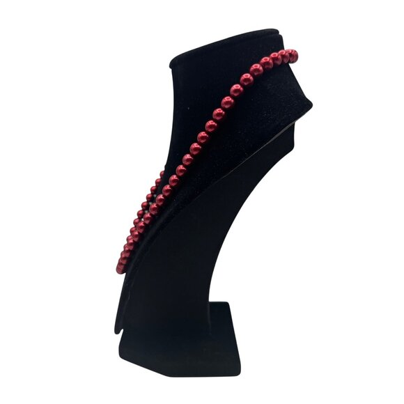 Gothic Scarlet Red Metallic Beaded Faux Pearl Necklace Vampire Cosplay Fashion - Picture 2 of 6